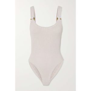 HUNZA G + NET SUSTAIN Domino embellished metallic seersucker swimsuit